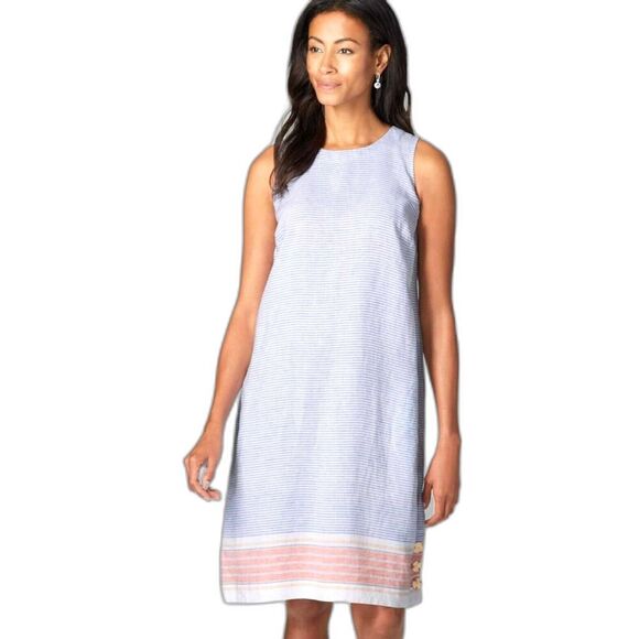 J Jill Love Linen Stripe Sleeveless Button Organic Tank Dress MP Petite 1102R4 - Picture 1 of 12